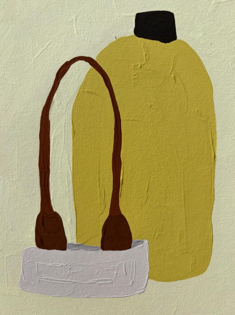 Illustration of a copper scraper held by an Italian handmade travertine stone holder by Dhyun