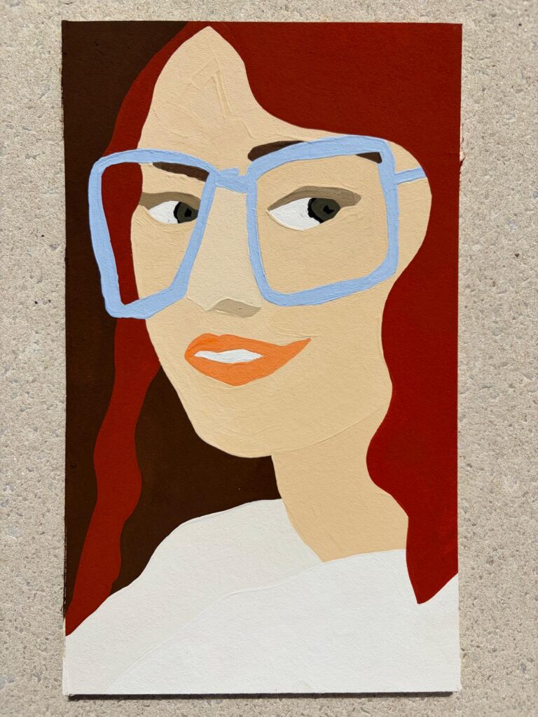 Girl illustration: Red haired girl with light blue glasses, fig fragrance illustration, Dhyun